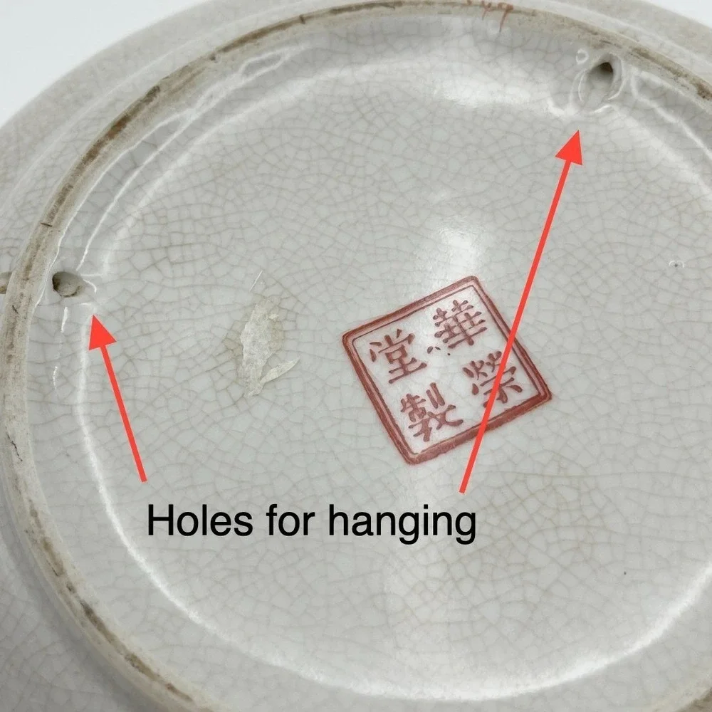 HUA PING TANG ZHI Chinese Porcelain‎ Plate Crackle Birds Decor 9
